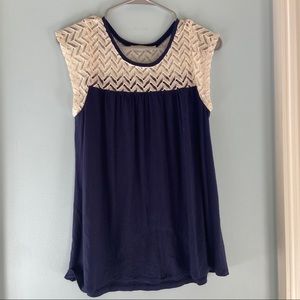 Navy Shirt with Lacy Top